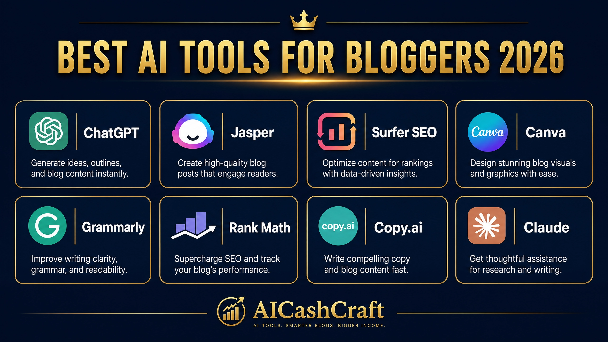 8 best AI tools for blogging in 2026 — complete overview by AICashCraft