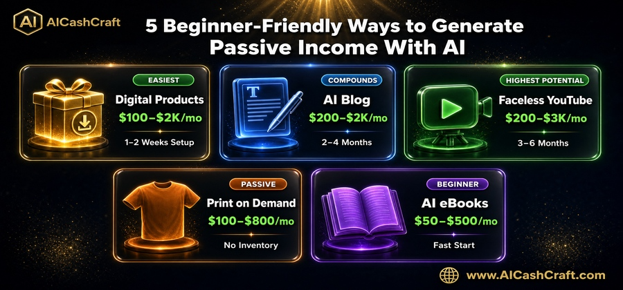 5 beginner-friendly ways to generate passive income with AI tools overview