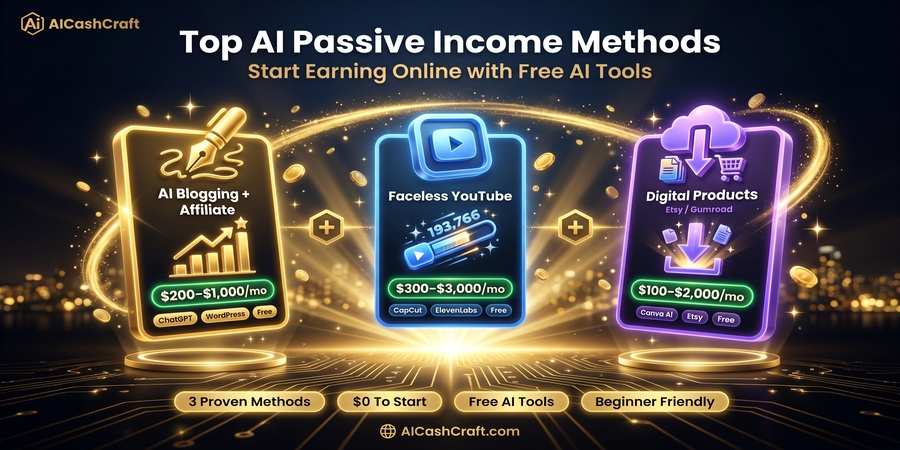 Best AI passive income methods for beginners including blogging YouTube and digital products