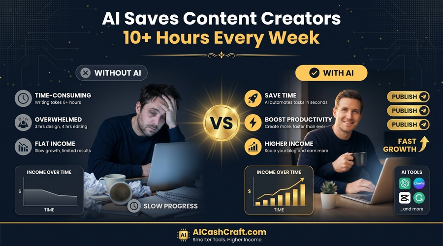 Content creation with and without AI tools comparison 2026 — time saved