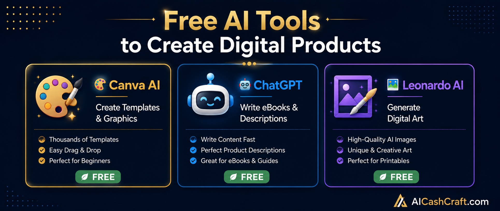 best AI tools to create digital products Canva ChatGPT Leonardo AI free