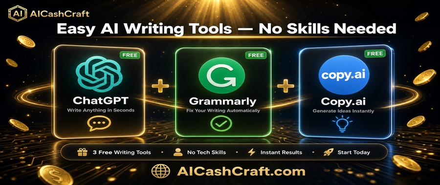 easy AI writing tools for beginners ChatGPT Grammarly Copy.ai no tech skills