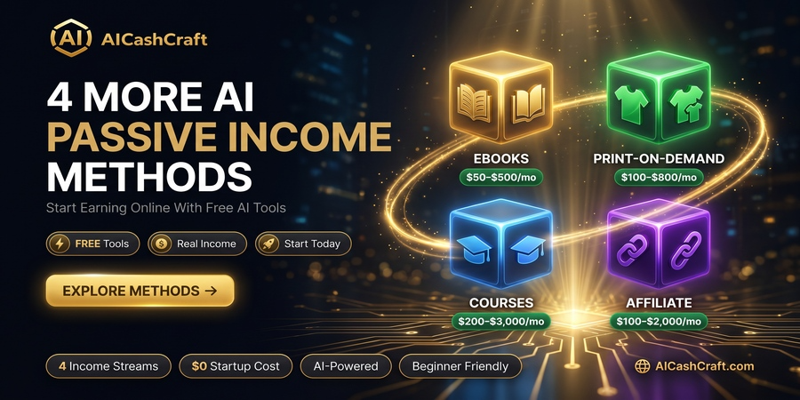 AI passive income methods including ebooks print on demand online courses and affiliate marketing