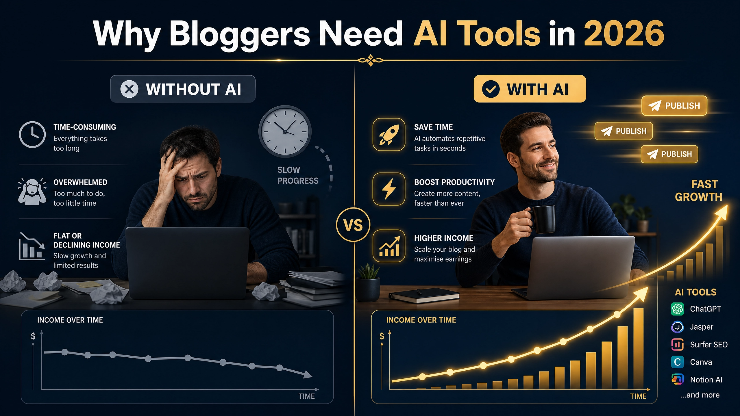 Why bloggers need AI tools in 2026 — productivity and income benefits
