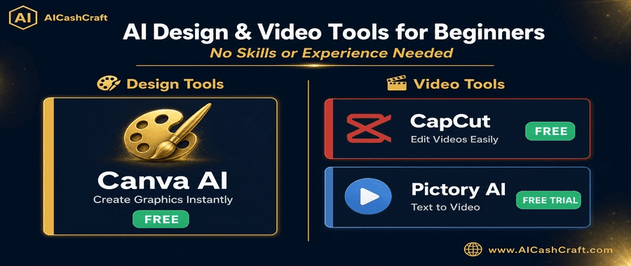 AI design and video tools for beginners Canva CapCut Pictory no experience needed