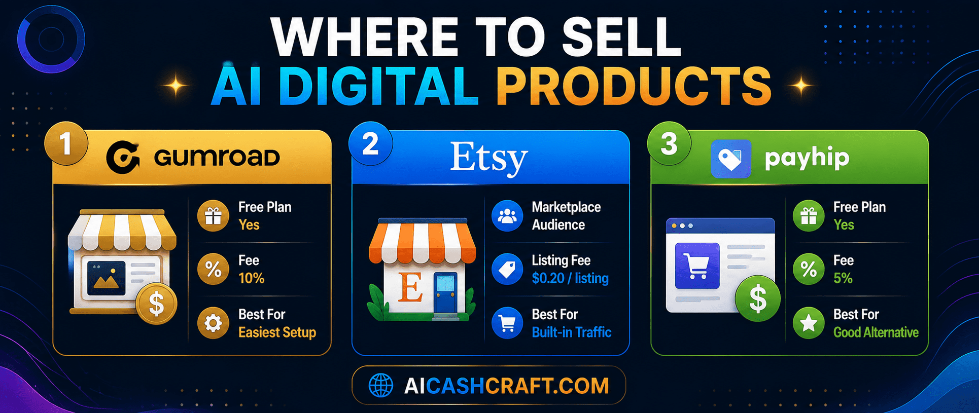 best platforms to sell AI digital products Gumroad Etsy comparison beginners