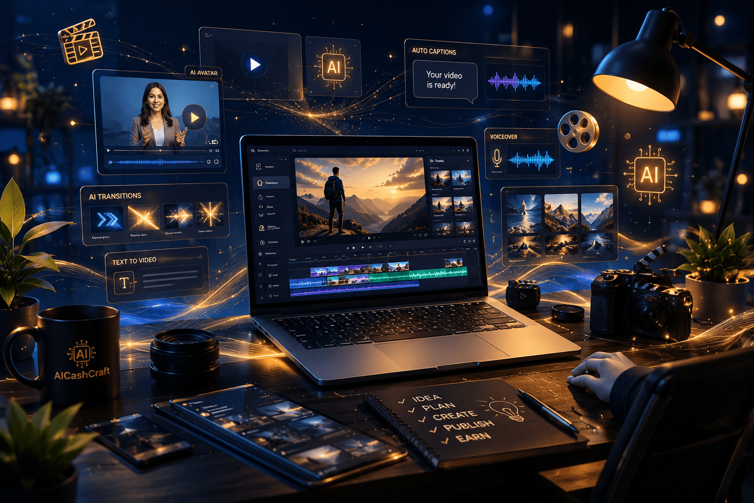 best AI video tools for beginners free AI video maker editor captions avatars AICashCraft