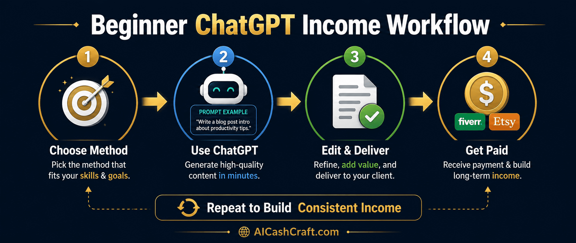 ChatGPT income workflow for beginners tested AICashCraft