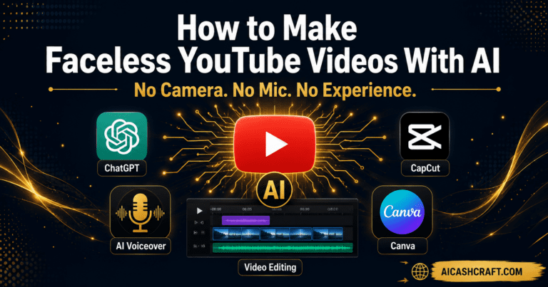 how to make faceless YouTube videos with AI tools beginner guide AICashCraft