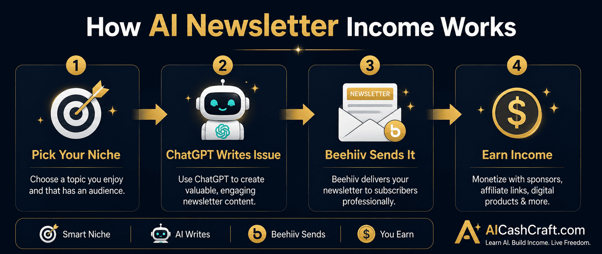 how AI newsletter works ChatGPT writes Beehiiv sends make money