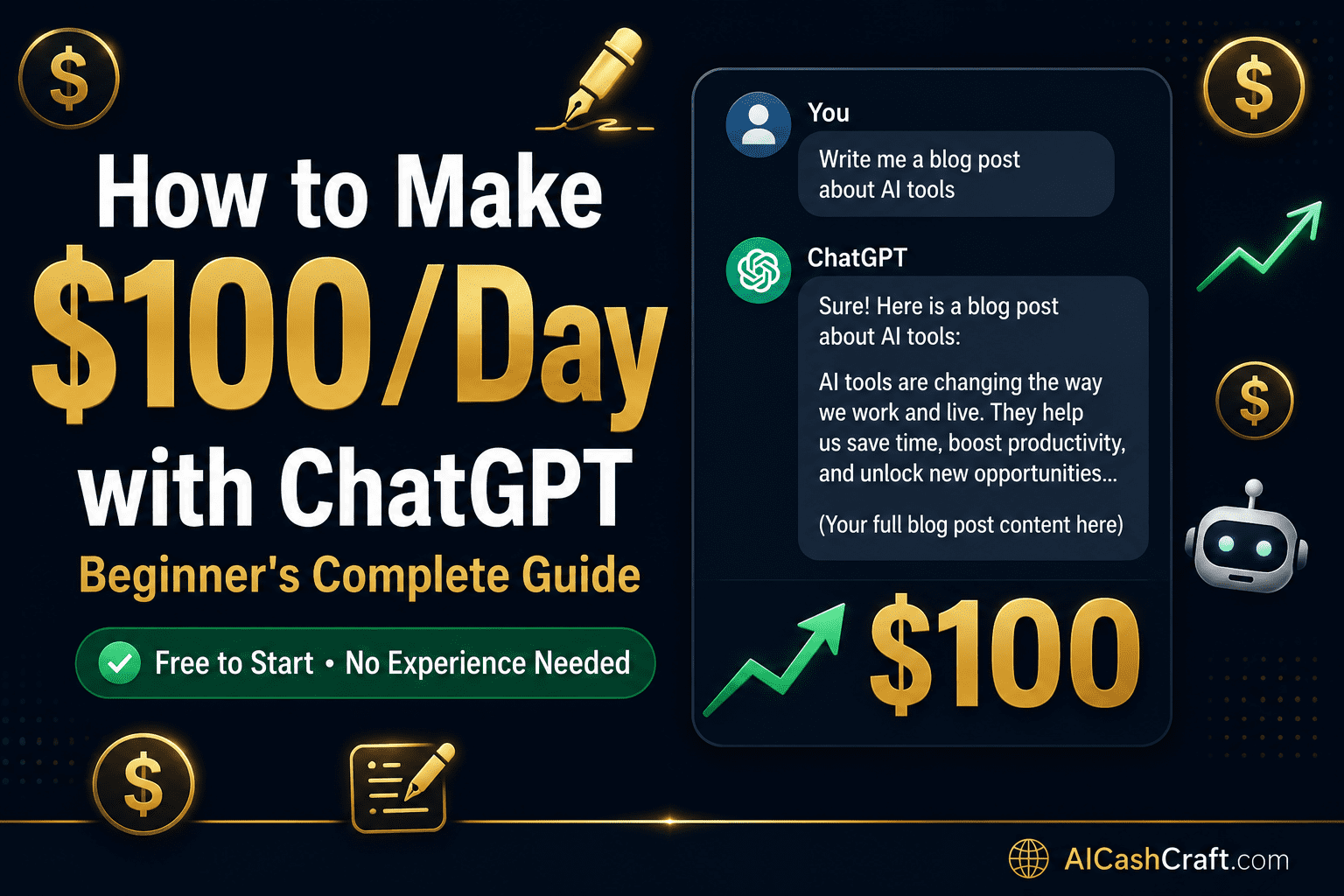 how to make $100 a day with ChatGPT beginner's complete guide free methods AICashCraft