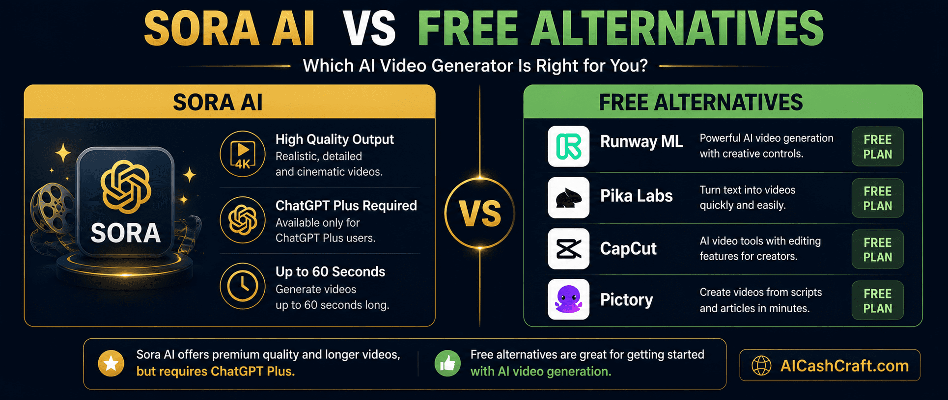 Sora AI vs free AI video generator alternatives comparison beginners