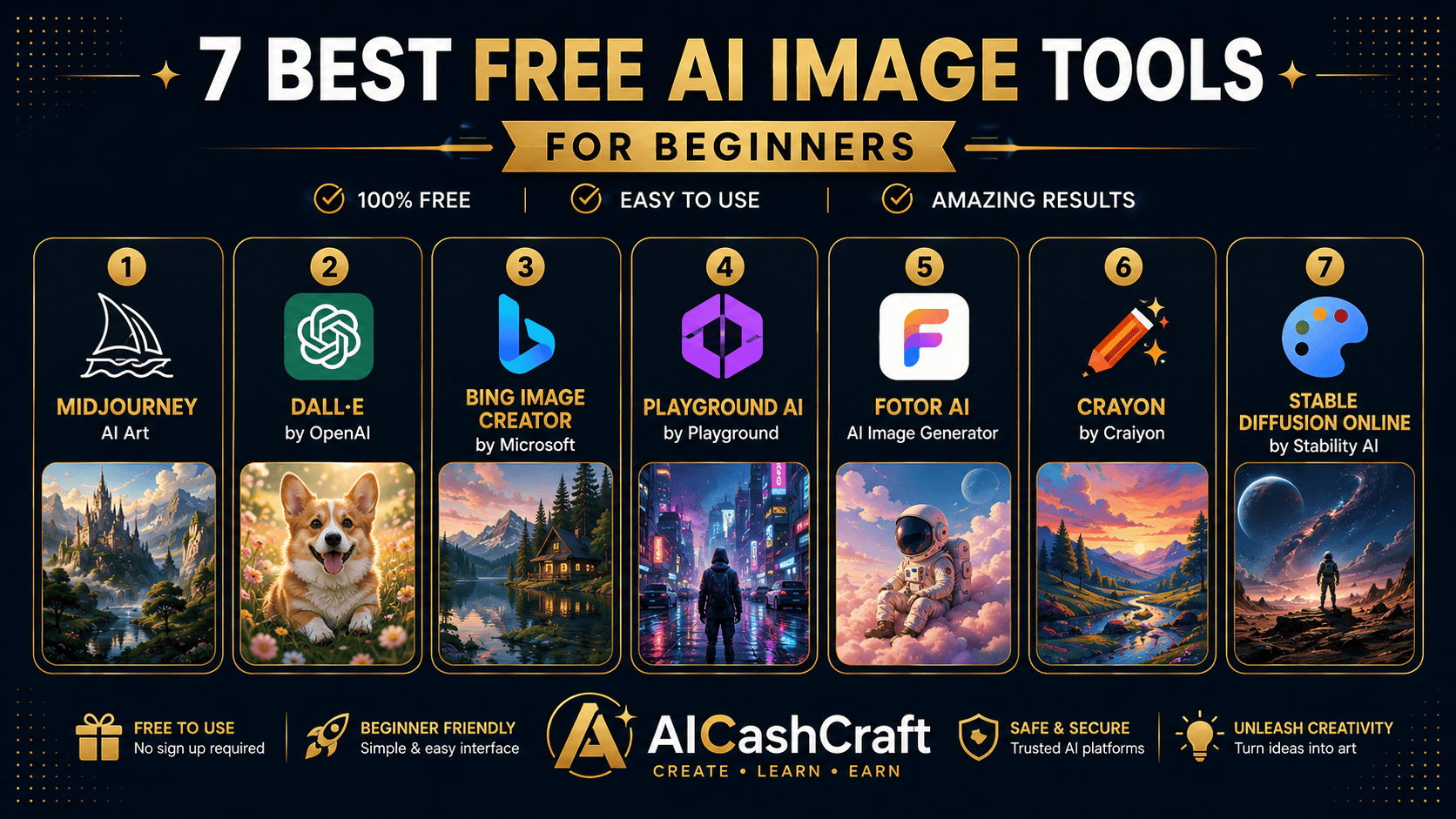 comparison of free AI image generators for beginners AICashCraft