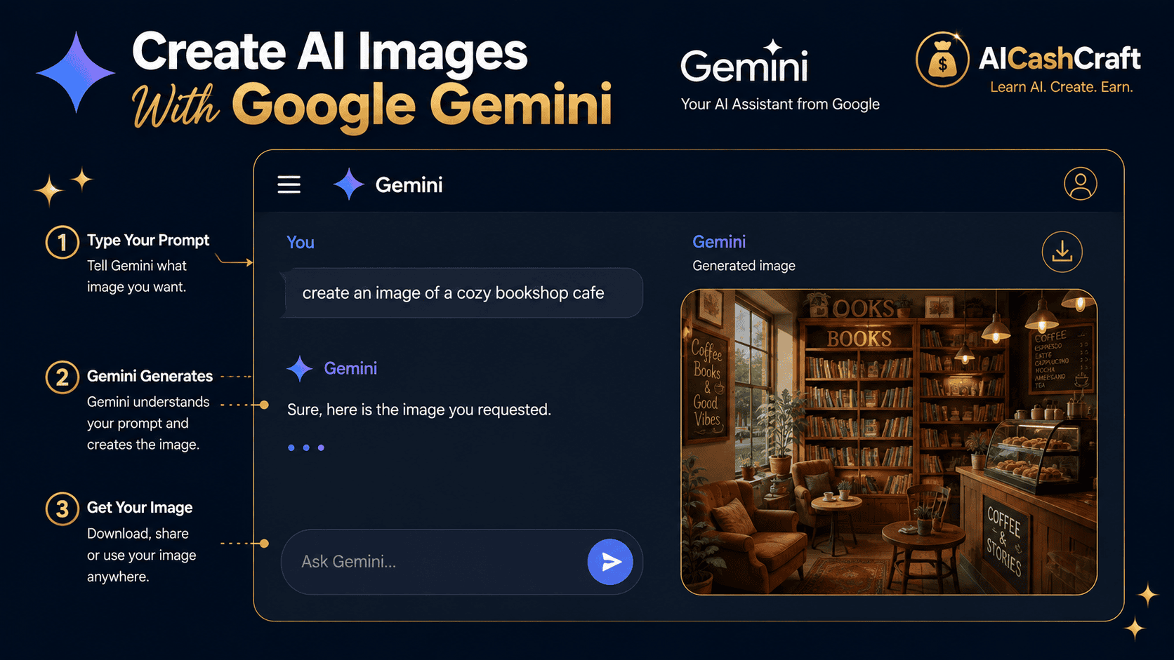 creating AI images with Google Gemini step by step for beginners AICashCraft