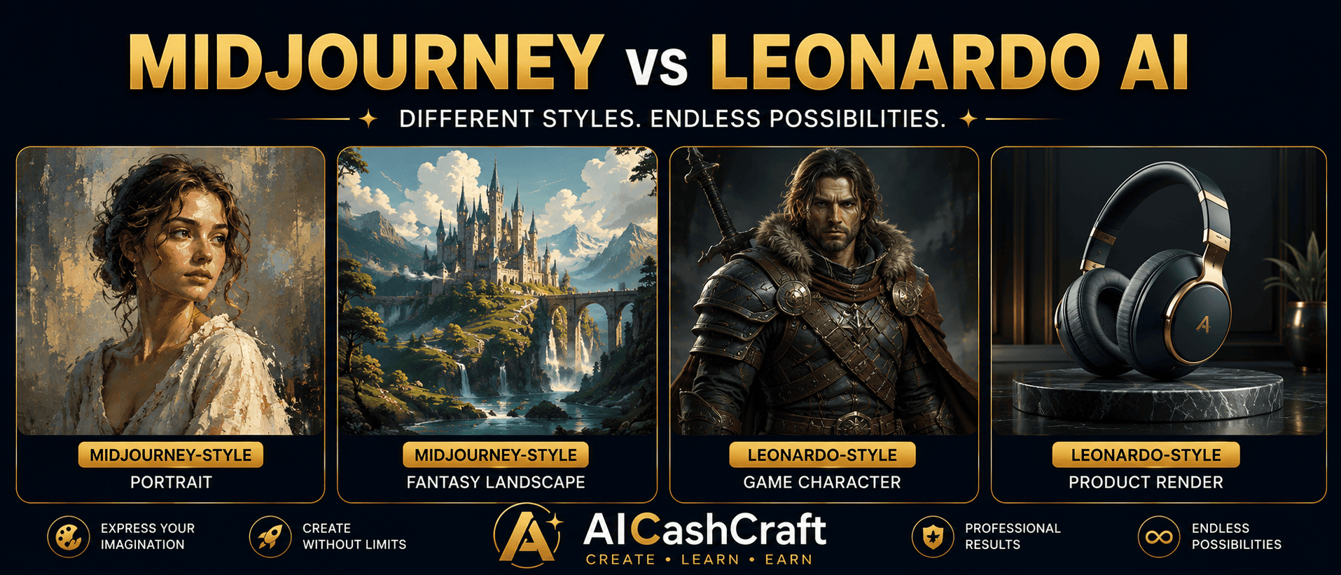 example images from Midjourney and Leonardo AI for beginners AICashCraft