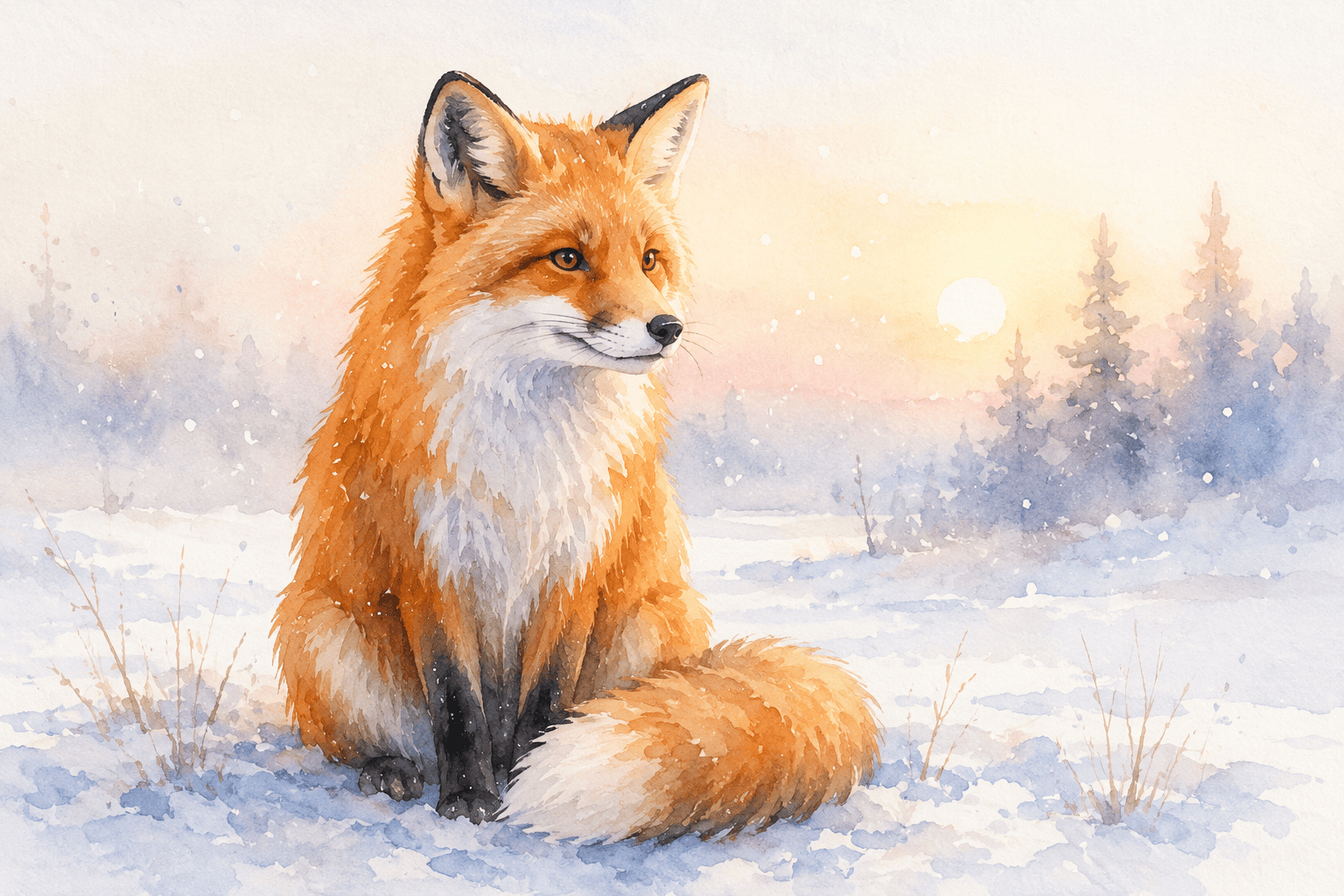 example Midjourney prompt result watercolor fox for beginners