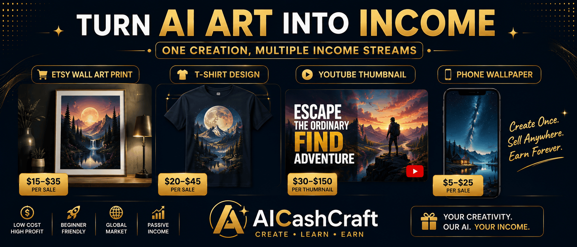 make money with free AI image generators beginners AICashCraft
